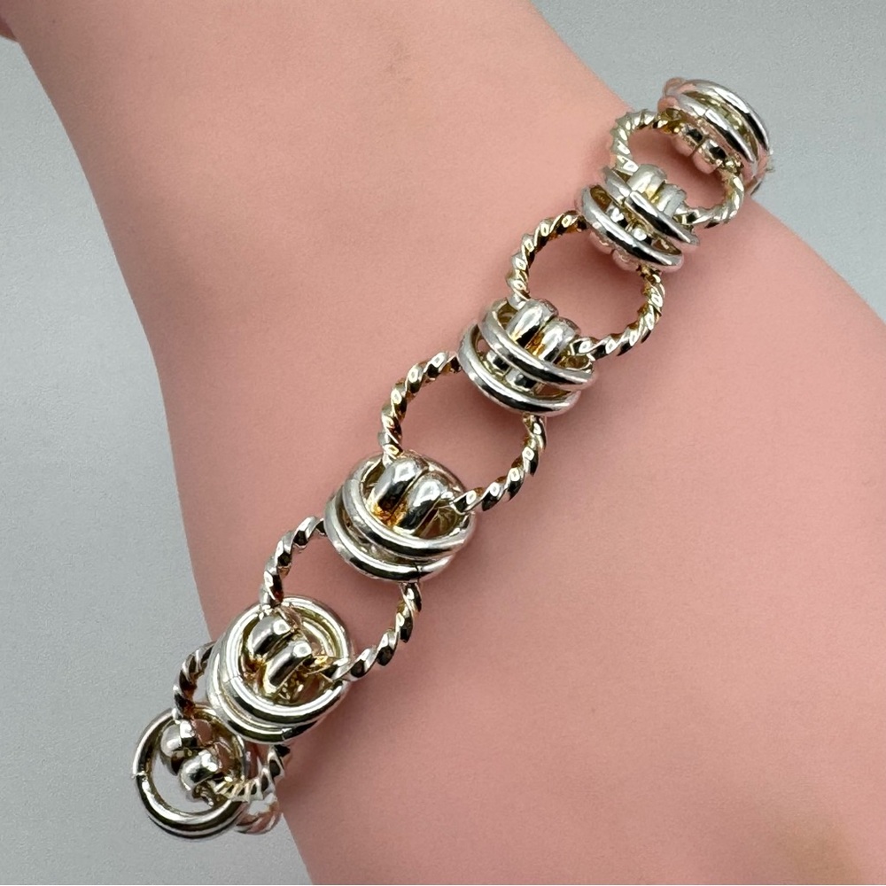 Silver Plated Link Bracelet Toggle Clasp Two Tone Rope Chain Style